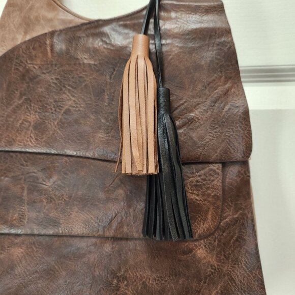 espe hobo style faux leather‎ brown and tan shoulder bag tassels boho - Picture 3 of 16